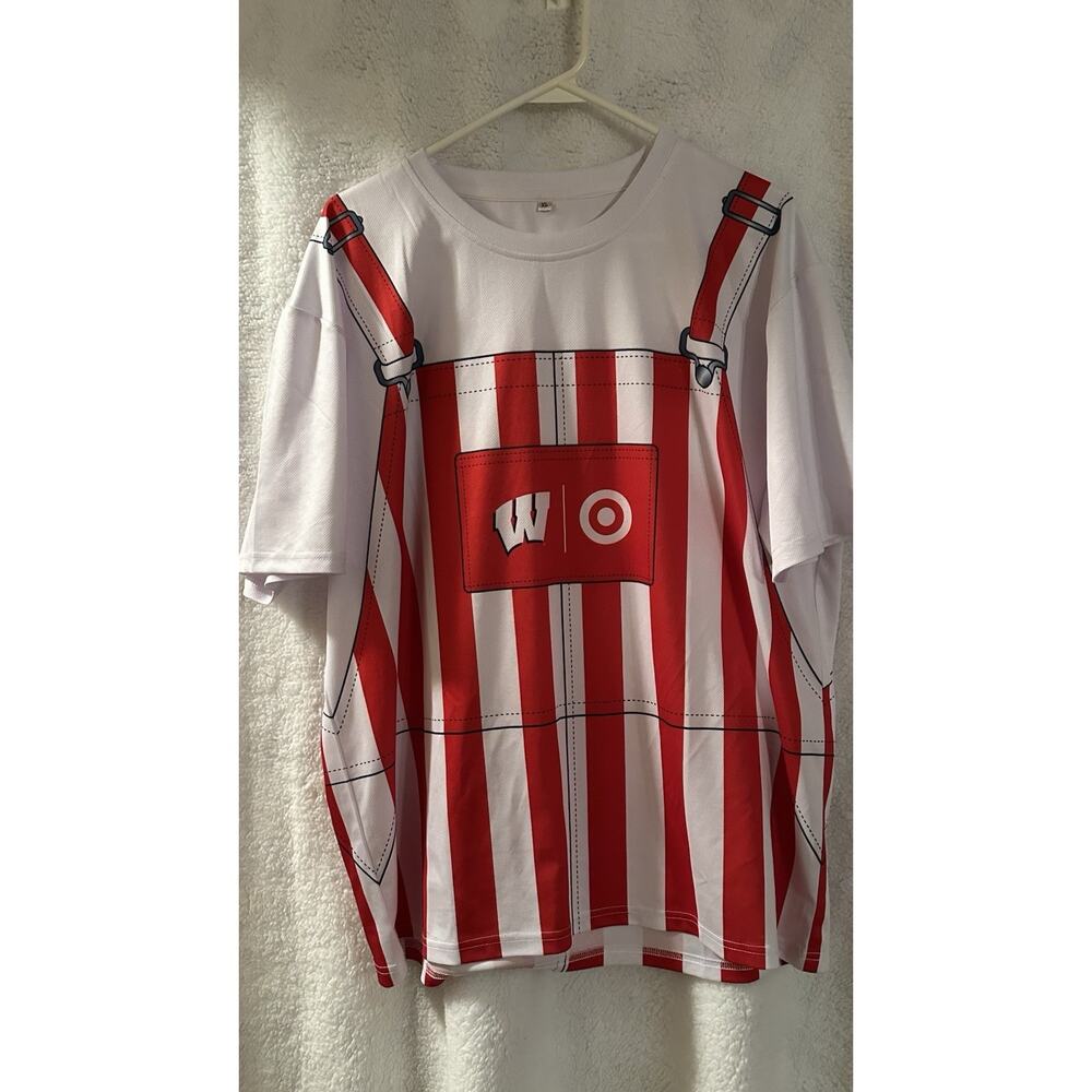 Wisconsin Badgers Custom T-Shirt Overalls XL Red White Striped Graphic Like New